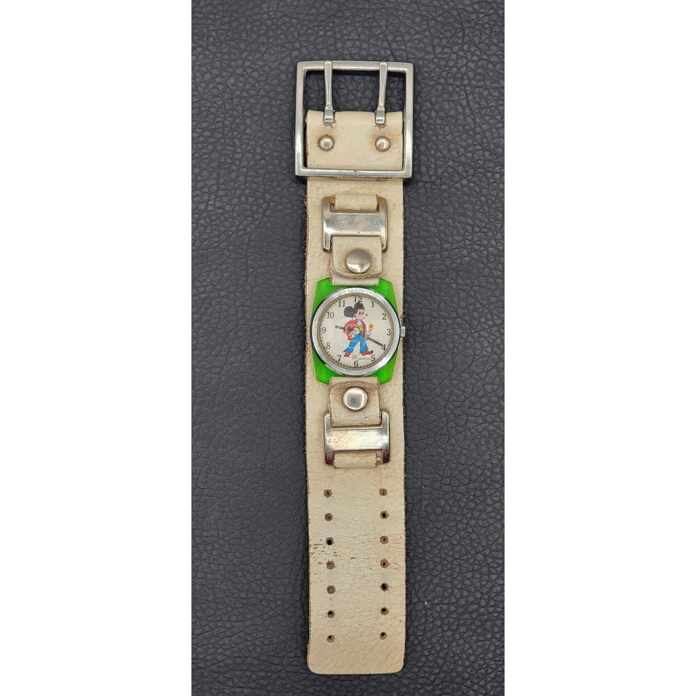 Vintage Rare Swiss Made, Majestic Mickey Mouse Burgana Clear Case Watch Running